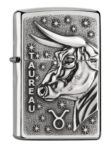 Briquet Zippo zodiac taureau relief