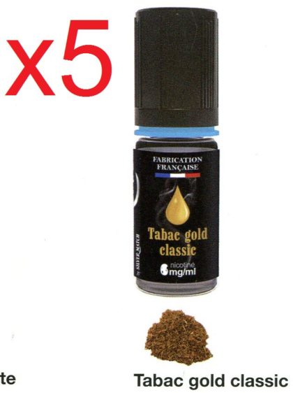 5 flacons silver cig tabac gold classic en 0 nicotine
