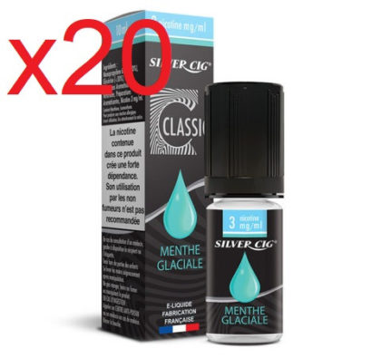 20 flacons e-liquide silvrer menthe glaciale 0 mg