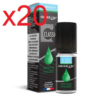 20 flacons e-liquide silvrer menthe chloro 0 mg