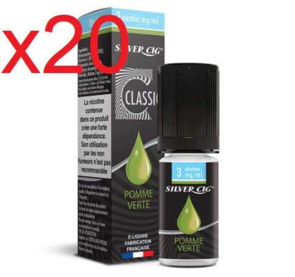 20 flacons e-liquide silver cig pomme verte 0 mg