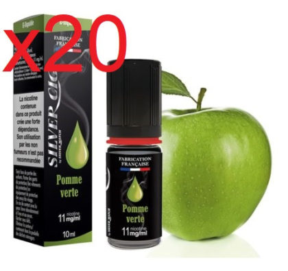 20 flacons e-liquide silver cig pomme verte 6 mg