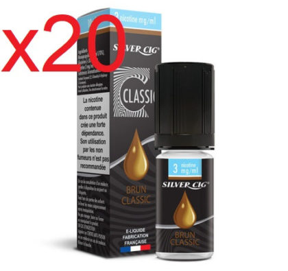 20 flacons e-liquide silver cig tabac brun classic 0mg