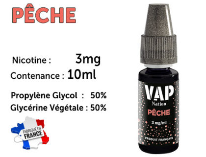 E-liquide VAP NATION pêche 3 mg/ml de nicotine