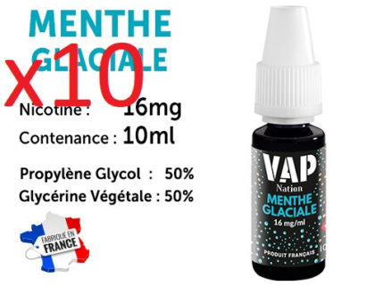 10 flacons e-liquides Vap nation menthe chlorophylle 16mg/ml de nicotine