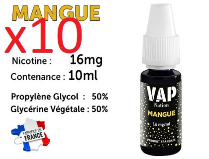 10 flacons e-liquides Vap nation groseille 16mg/ml de nicotine