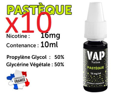 10 flacons e-liquides Vap nation mangue 16mg/ml de nicotine