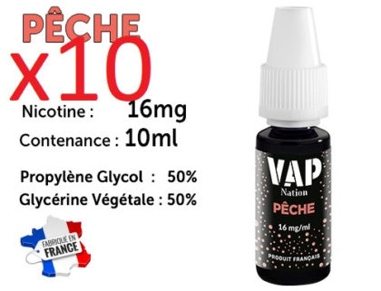 10 flacons e-liquides Vap nation pastèque 16mg/ml de nicotine
