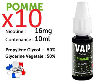 10 flacons e-liquides Vap nation pêche 16mg/ml de nicotine