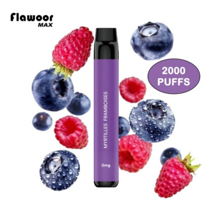 E-cig jetable flawoor max 2000 PUFFS 0mg/ml, myrtille/framboise