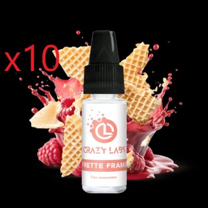 10 flacons Gaufrette Framboise – 10ML – Crazy Labs 3 mg/ml de nicotine